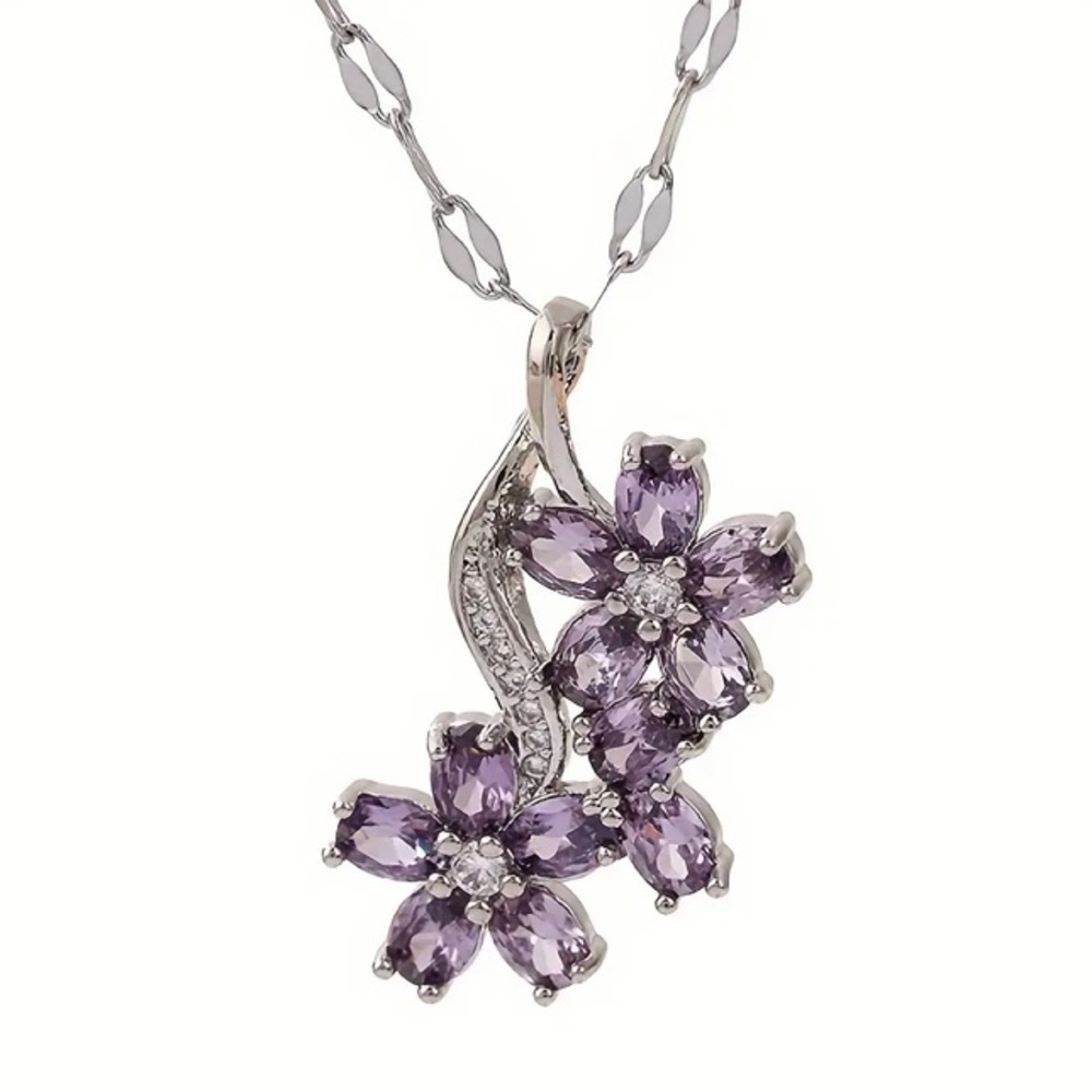 Amethyst and Diamond Flower Necklace